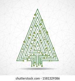 Abstract technology Christmas tree made from circuit board. Vector illustration