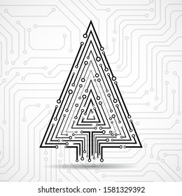 Abstract technology Christmas tree made from circuit board. Vector illustration
