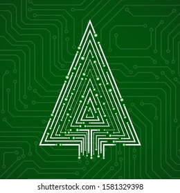 Abstract technology Christmas tree made from circuit board. Vector illustration