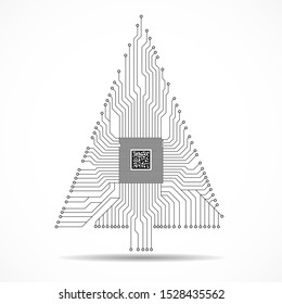 Abstract technology Christmas tree with microprocessor, circuit board