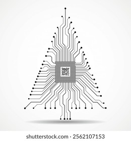Abstract technology Christmas tree with microprocessor, circuit board