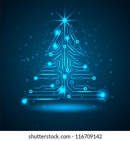 Abstract technology Christmas tree. Vector illustration.