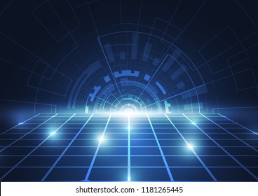 Abstract technology circle blue innovation concept on a dark background. Vector illustration