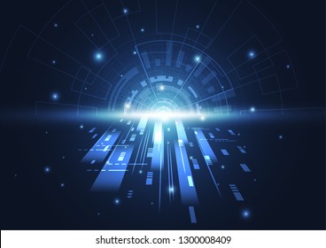 Abstract technology circle blue innovation concept on a dark background. Vector illustration