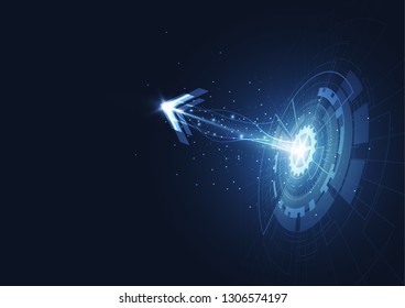 Concepto abstracto de innovación azul círculo de la tecnología en un fondo oscuro. Ilustración del vector