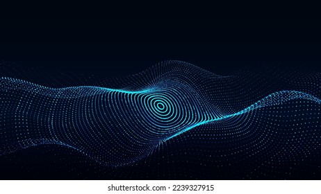 Abstract technology circle blue wave. Flow of particles. Big data transfer visualization. Vector illustration.