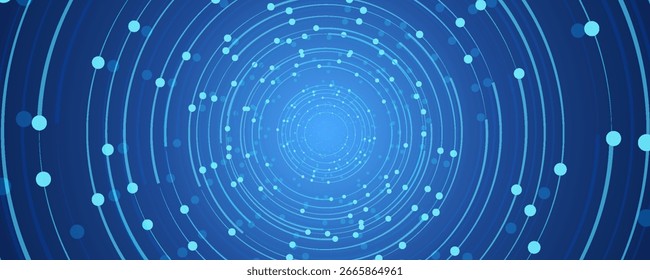 Abstract technology circle circuit background. Big data and AI concept. Thin lines with light dots on tech bg. Network pattern. Digital computer innovation banner on dark backdrop. Vector