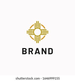 Plantilla de logotipo de cuatro direcciones del círculo de la tecnología abstracta
