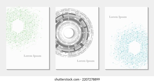 abstract technology circle and hexagon, futuristic pattern set, geometric background, scientific concept
