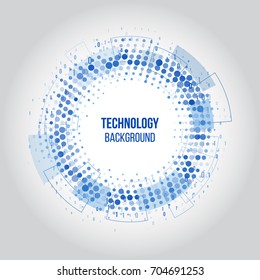 Abstract technology circles with dots and binary code. Science vector illustration