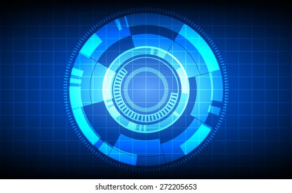 abstract technology circles and grid line on blue color background 