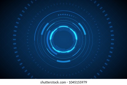 abstract technology circles and grid lines on dark blue color background