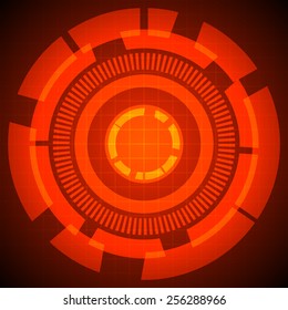 abstract technology circles and grid on red background (vector)