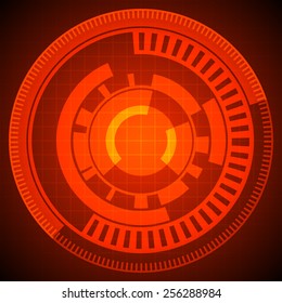 abstract technology circles and grid on red background (vector)