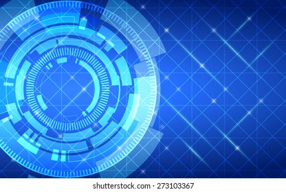 abstract technology circles and grid on dark blue color background (vector)