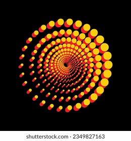 Resumen de signos de los círculos tecnológicos. Icono Amarillo extruido 3D con los lados rojos un fondo negro. Ilustración.