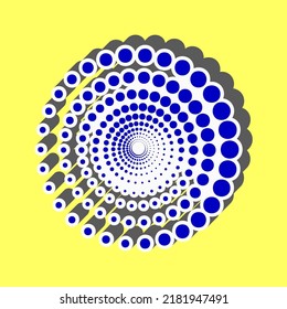 Abstract technology circles sign. Blue Icon with white stroke in 3d at yellow Background. Illustration.