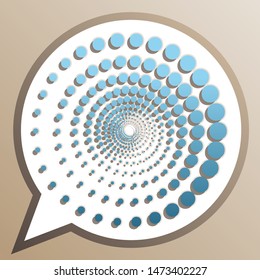 Abstract technology circles sign. Bright cerulean icon in white speech balloon at pale taupe background. Illustration.