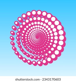 Abstract technology circles sign. Cerise pink (Barbie) with white Icon at picton blue background. Illustration.