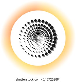 Abstract technology circles sign. Dark icon with shadow on the glowing circle button. Illustration.