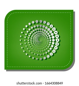 Signo de círculos tecnológicos abstractos. Icono de línea de gradiente plateado con sombra verde oscuro en hoja verde con parches ecológicos. Ilustración.