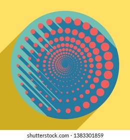 Abstract technology circles sign. Sunset orange icon with llapis lazuli shadow inside medium aquamarine circle with different goldenrod shadow at royal yellow background.