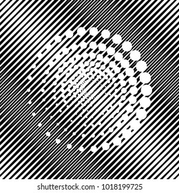 Abstract technology circles sign. Vector. Icon. Hole in moire background.