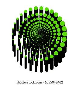 Abstract technology circles sign. Vector. Green 3d icon with black side on white background. Isolated.