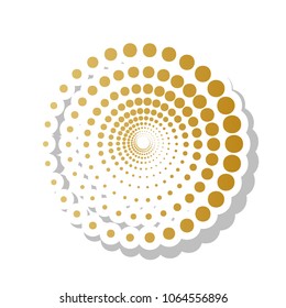 Abstract technology circles sign. Vector. Golden gradient icon with white contour and rotated gray shadow at white background.