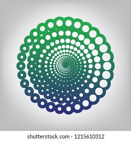 Abstract technology circles sign. Vector. Green to blue gradient contour icon at grayish background with light in center.