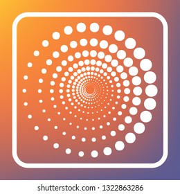 Abstract technology circles sign. Vector. White icon on transparent button at orange-violet gradient background.