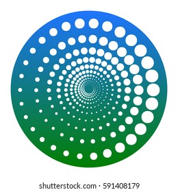 Abstract technology circles sign. Vector. White icon in bluish circle on white background. Isolated.