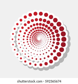 Abstract technology circles sign. Vector. New year reddish icon with outside stroke and gray shadow on light gray background.