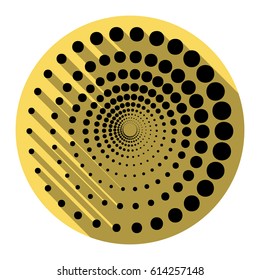 Abstract technology circles sign. Vector. Flat black icon with flat shadow on royal yellow circle with white background. Isolated.