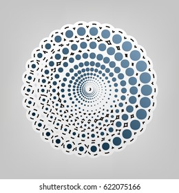 Abstract technology circles sign. Vector. Blue icon with outline for cutting out at gray background.