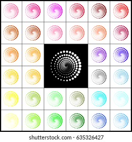 Abstract technology circles sign. Vector. Felt-pen 33 colorful icons at white and black backgrounds. Colorfull.