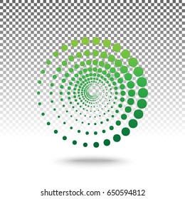 Abstract technology circles sign. Vector. Green gradient icon with shadow at bottom on transparent and white background.
