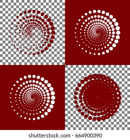 Abstract technology circles sign. Vector. Bordo and white icons and line icons on chess board with transparent background.