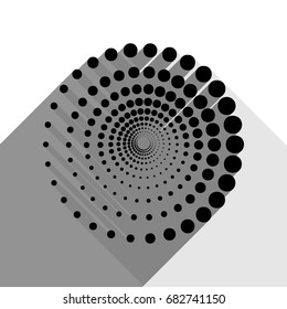 Abstract technology circles sign. Vector. Black icon with two flat gray shadows on white background.