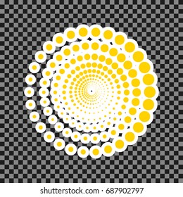 Abstract technology circles sign. Vector. Yellow icon with white contour on dark transparent background.