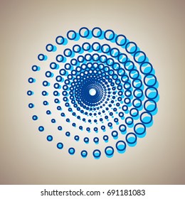 Abstract technology circles sign. Vector. Sky blue icon with defected blue contour on beige background.
