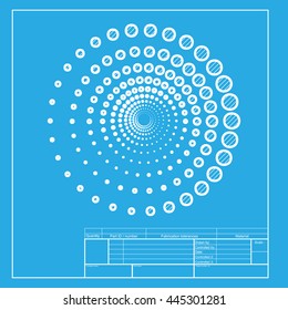Abstract technology circles sign. White section of icon on blueprint template.