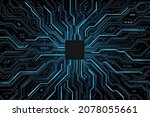 Abstract Technology Circuit board background. Futuristic chip processor code on blue technology background, vector illustration