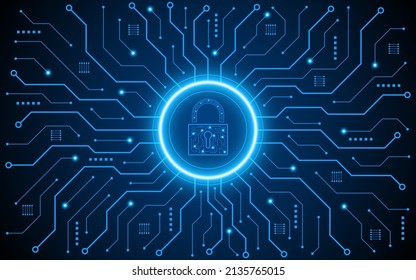 Abstract technology circuit board background with padlock icon. Cyber ​​data security concept. modern technology innovation concept background
