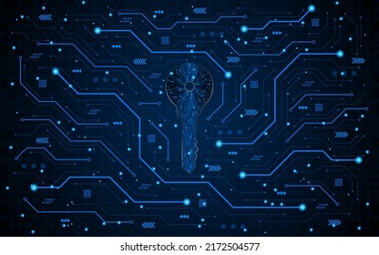 Abstrakter Technologie-Schaltkreis Hintergrund mit Schlüsselsymbol Cyber ​ Datensicherheit und Datenschutz-Konzepte ​. modernes Innovationskonzept, Hintergrund	