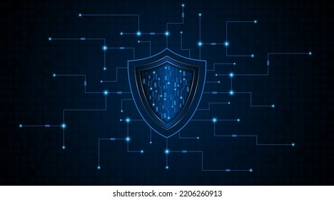 Abstract technology circuit board background with shield symbols concept of data protection and cyber privacy. modern security technology innovation concept background
