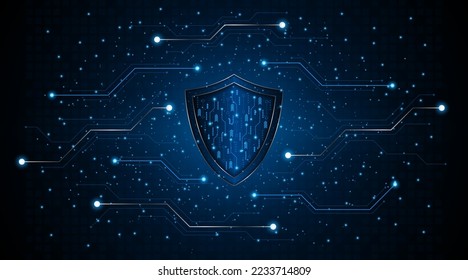 Abstract technology circuit board background with shield symbols concept of data protection and cyber privacy. modern security technology innovation concept background
