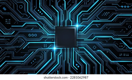 Abstract Technology Circuit board background. Futuristic chip processor code on blue technology background, vector illustration