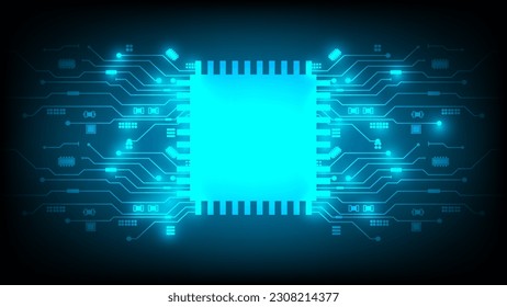 Abstract Technology Circuit board background. Futuristic chip processor code on blue technology background, vector illustration
