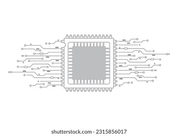 Abstract Technology Circuit board background. Futuristic chip processor code on white technology background, vector illustration	
